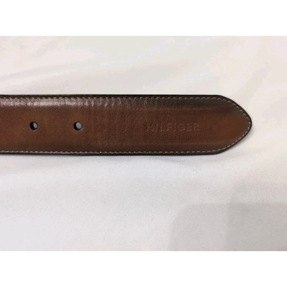 TOMMY HILFIGER MENS REVERSIBLE BELT 36 FAUX LEATHER BROWN/BLACK  SILVER BUCKLE